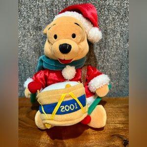 Vtg Disney Store Winnie The Pooh Holiday Drummer 2001 Plush Bean Bag Toy